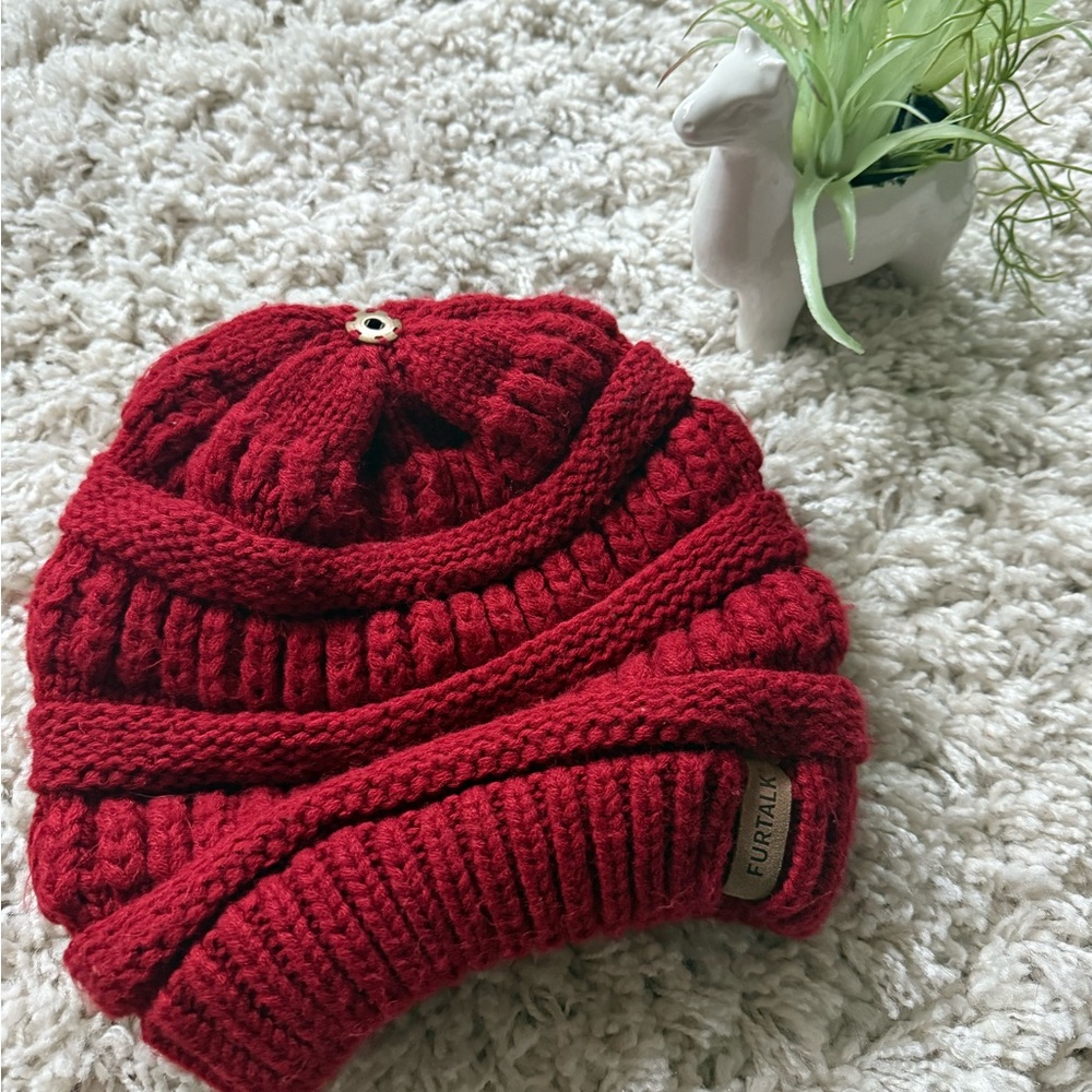 Cranberry Knit Slouchy Beanie with Ribbed Texture